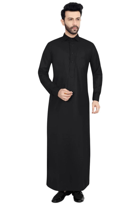 Classic Black Thobe with Buttoned Placket coming soon